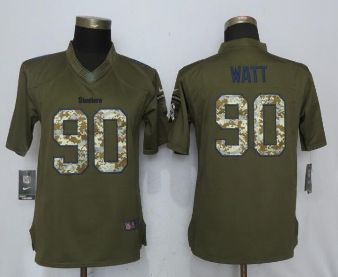 2017 NFL Women NEW Nike Pittsburgh Steelers #90 Watt Anthracite Salute To Service Limited Jersey 2